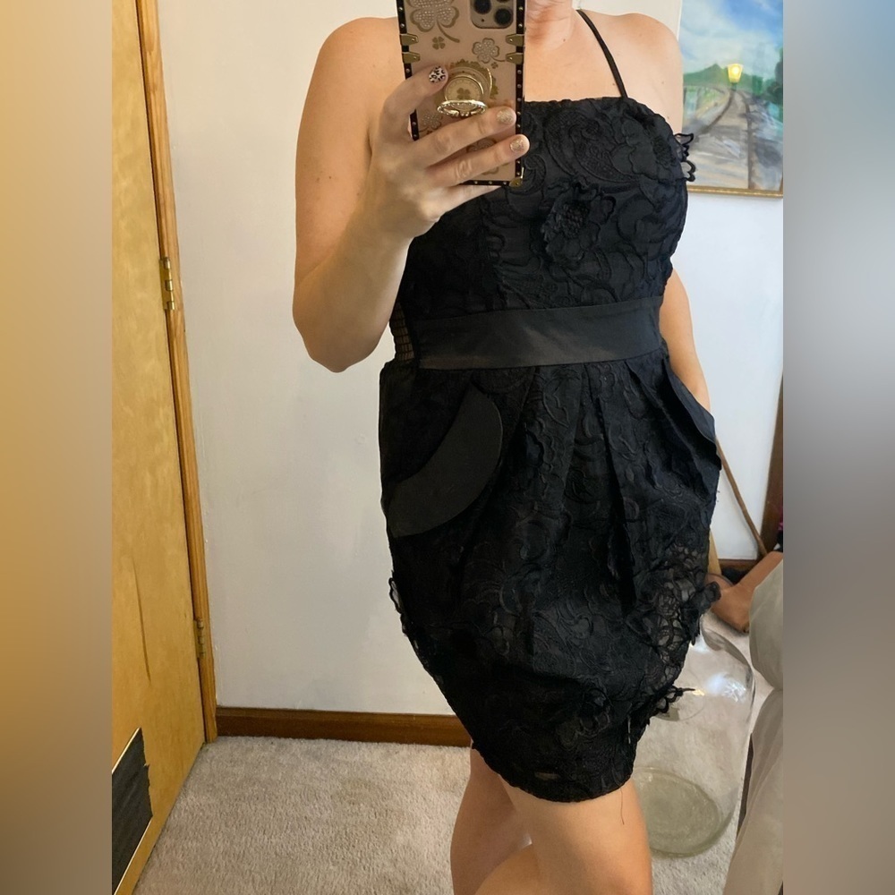 NWT Lucy Paris Black Lace Appliqué Cocktail Dress - Picture 12 of 16